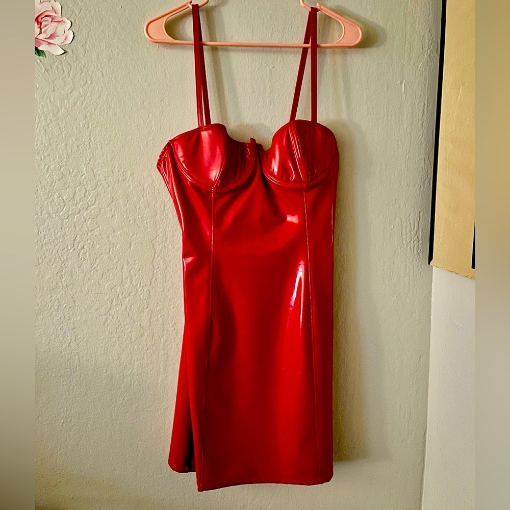 Fredrick’s of Hollywood Red Vinyl Stretch Sexy Dress Valentine’s Day XL